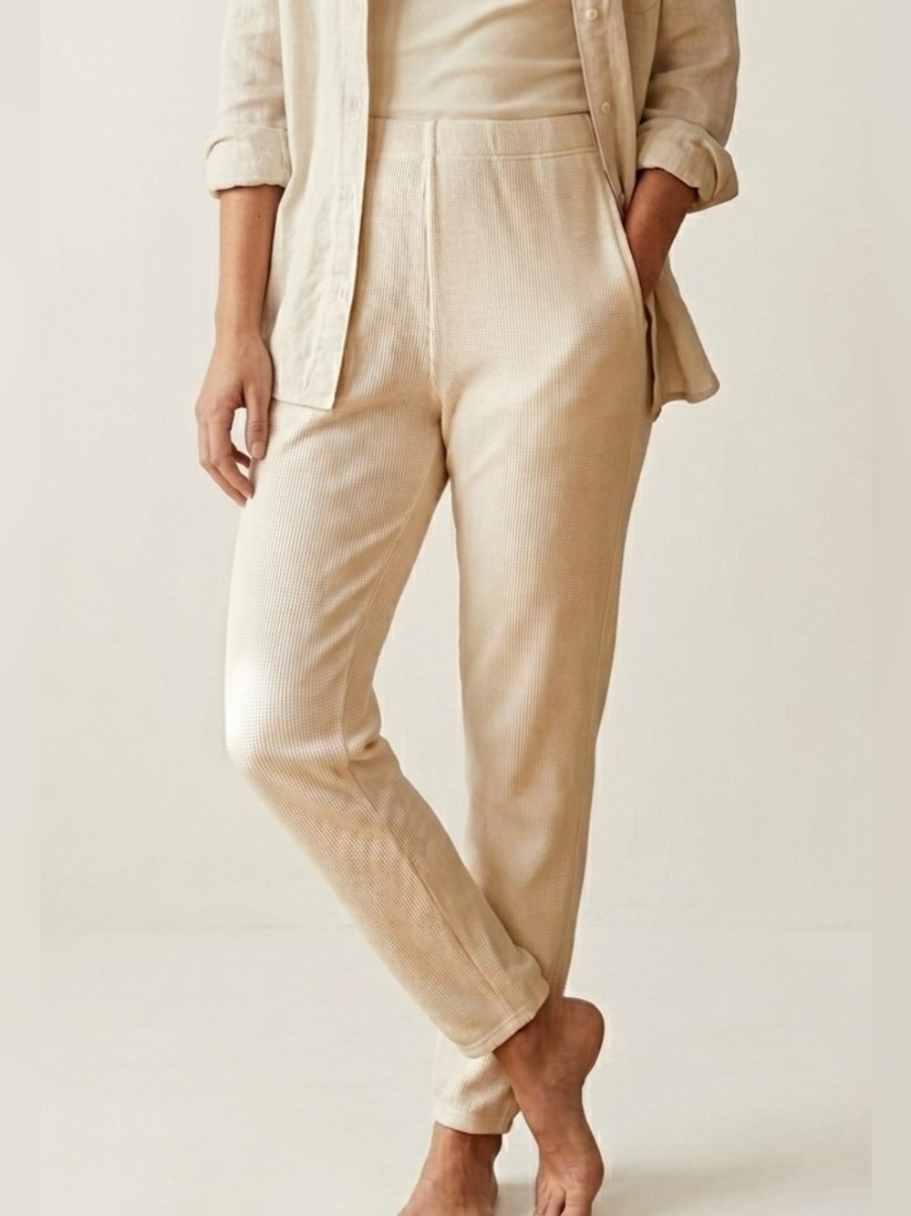 Rudy Jude Cream Waffle Knit High Waist Pull-On Joggers Size Small